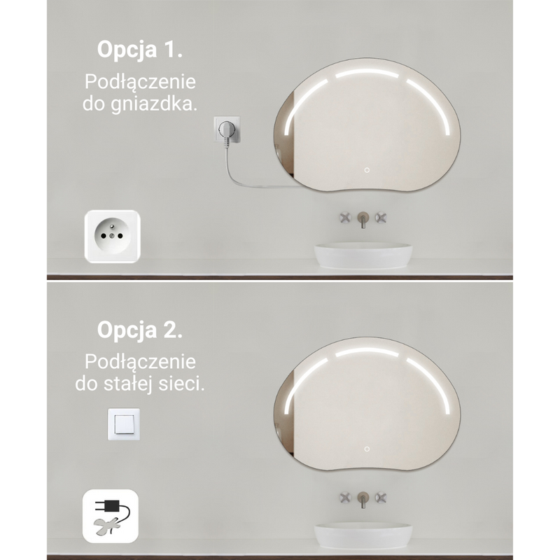 Lustro podświetlane LED asymetryczne dekoracyjne 70x50 cm nieregularne H-3071