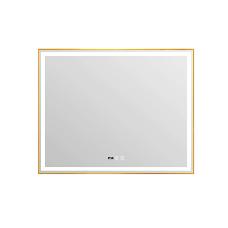 Lustro podświetlane LED 80x120 cm prostokątne w złotej ramie + zegar J046