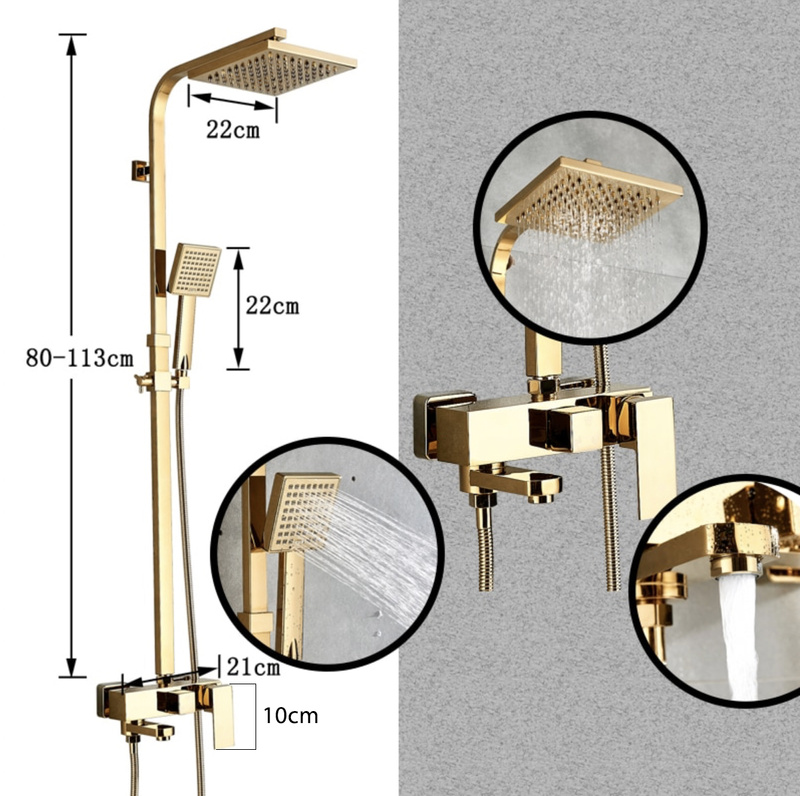Zestaw złota bateria wannowa z deszczownicą MAX