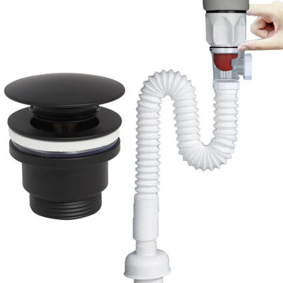 Syfon elastyczny + korek click clack czarny uniwersalny czarny