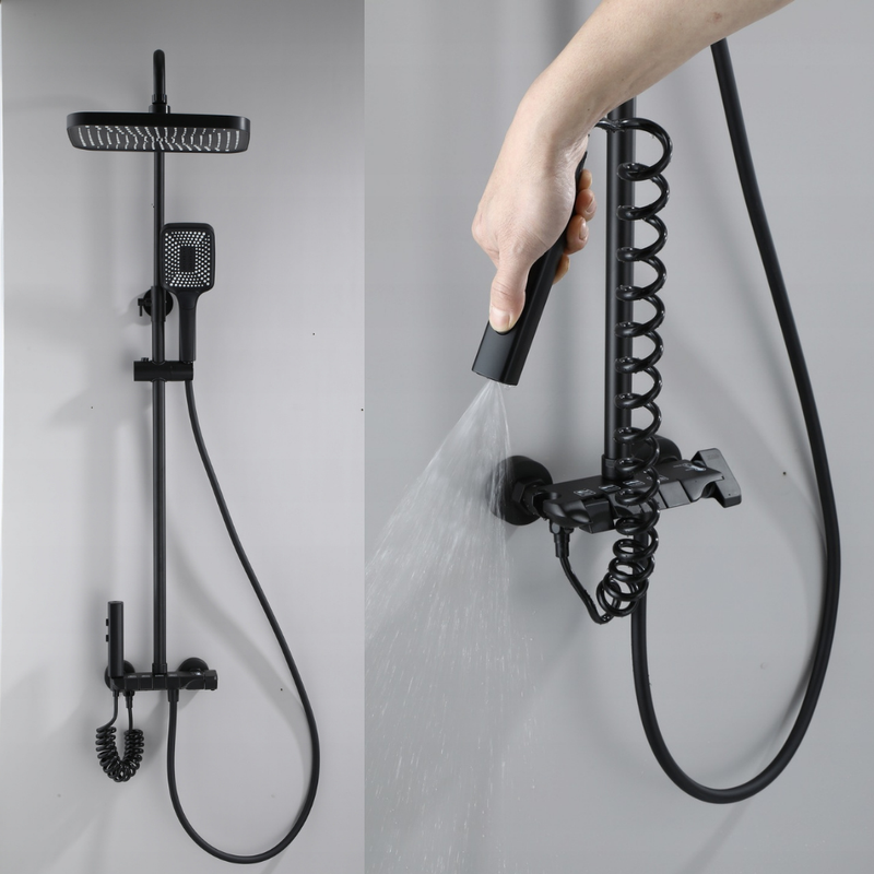 Zestaw natryskowy kolumna prysznicowa czarna + bateria, słuchawka, bidetka MODERN BLACK