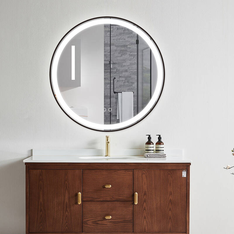 Lustro podświetlane LED 70 cm okrągłe J10 w czarnej ramie