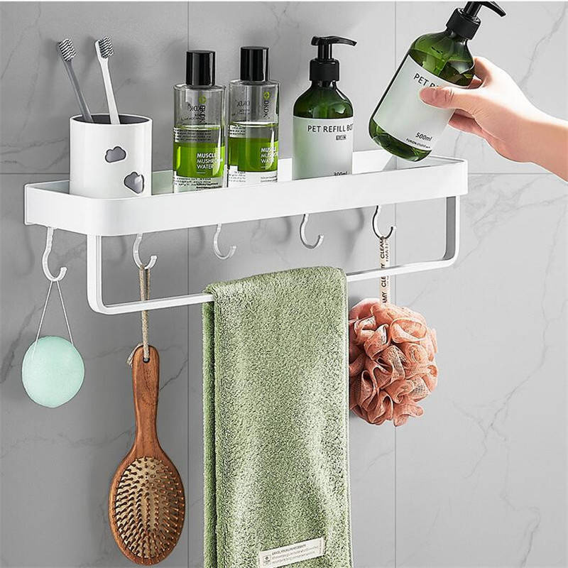 Półka łazienkowa wisząca biała LOFT 50cm z wieszakiem