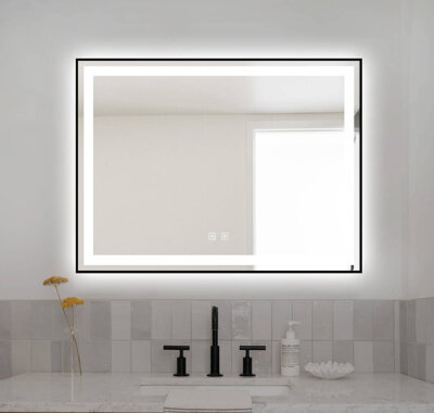 Lustro podświetlane LED 80x60 cm prostokątne J11 w czarnej ramie