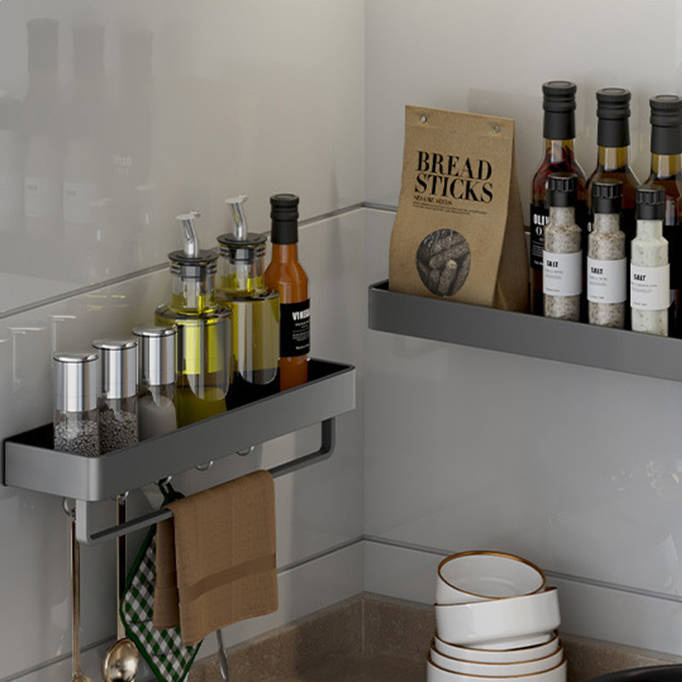 Półka łazienkowa wisząca szara LOFT 50cm z wieszakiem