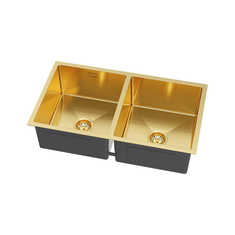 Zlewozmywak stalowy dwukomorowy 80x45 złoty + syfon GRATIS podblatowy, podwieszany
