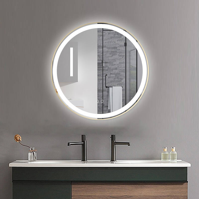 Lustro podświetlane LED 70 cm okrągłe J06 ze złotą ramą