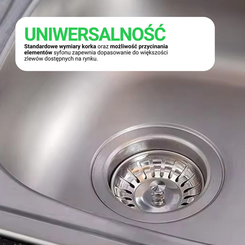 Syfon do zlewozmywaka z sitkiem i przyłączem do zmywarki biały rurowy PVC