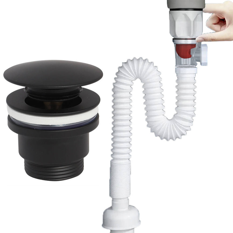 Syfon elastyczny + korek click clack czarny uniwersalny czarny