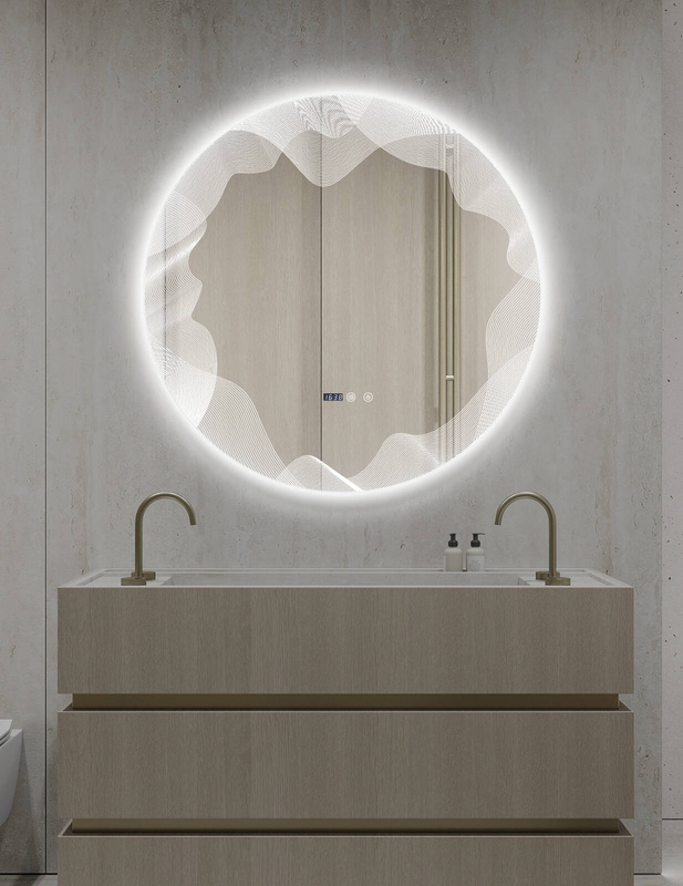 Lustro podświetlane LED dekoracyjne 80 cm okrągłe + zegar J177