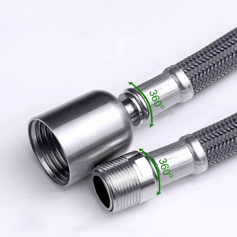 Wąż nylonowy do baterii kuchennej z obrotową końcówką szary