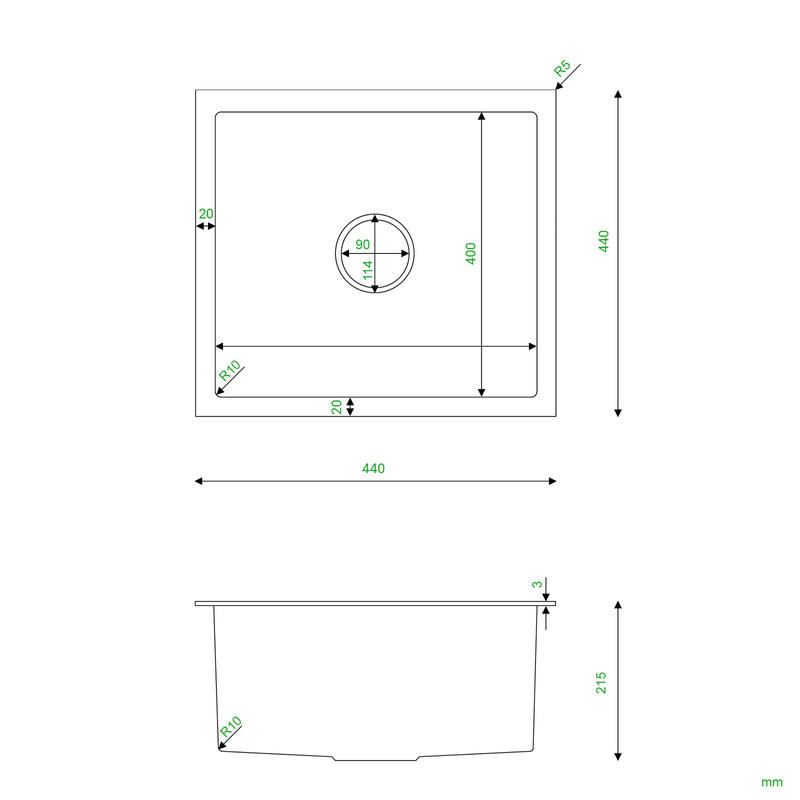 Zlewozmywak stalowy 44x44 inox + syfon GRATIS podblatowy, podwieszany
