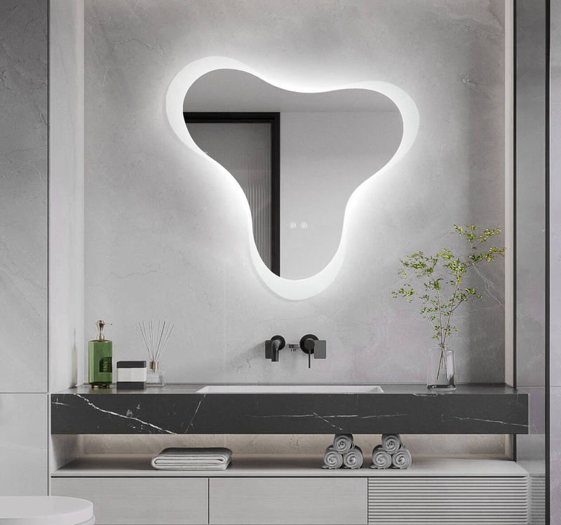 Lustro podświetlane LED asymetryczne dekoracyjne 80x77 cm nieregularne J3055