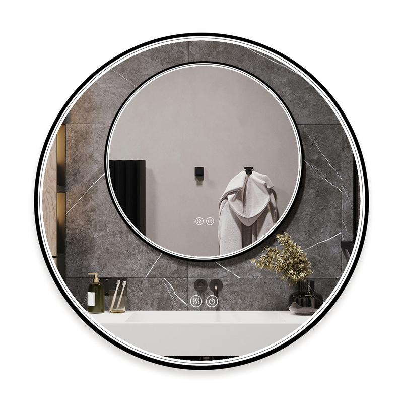 Lustro podświetlane LED 70 cm okrągłe H-2051B z czarną ramą