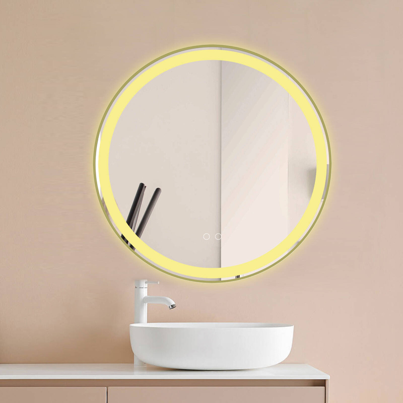 Lustro podświetlane LED 70 cm okrągłe J126 ze złotą ramą