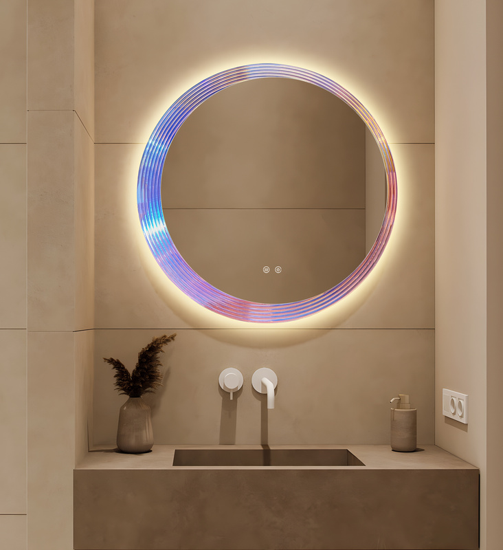 Lustro podświetlane LED 70 cm okrągłe H-2055 z wielokolorową ramą