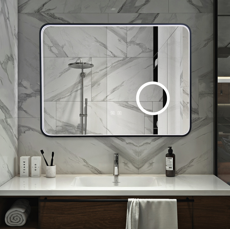 Lustro podświetlane LED 80x60 prostokątne w czarnej ramie H-1422 powiększające