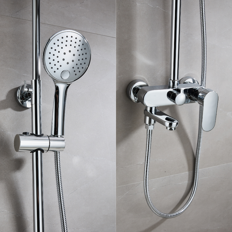 Zestaw natryskowy kolumna prysznicowa srebrna + bateria wannowo-prysznicowa, słuchawka 3-funkcyjna BOSS CHROM