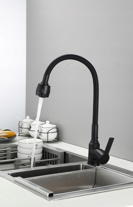 Bateria kuchenna czarna matowa ARCO – kran kuchenny z elastyczną wylewką, obrotowa 360°, 2 strumienie, perlator ECO