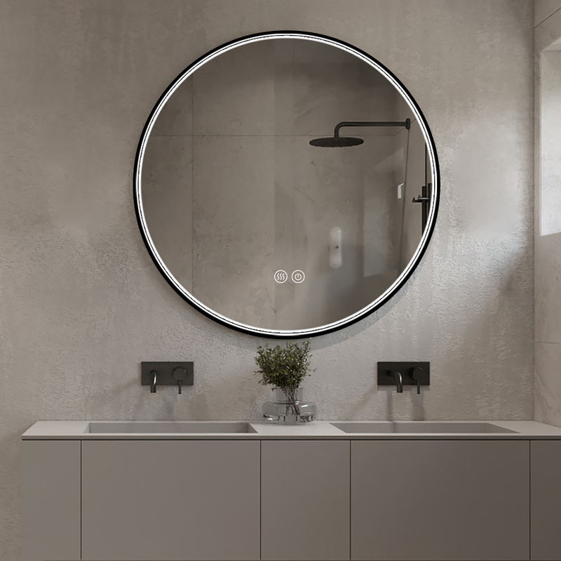 Lustro podświetlane LED 70 cm okrągłe H-2051B z czarną ramą