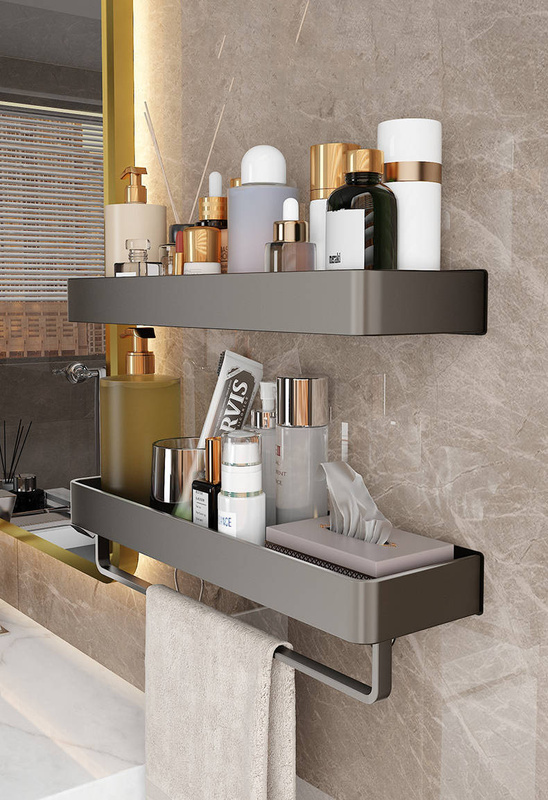 Półka łazienkowa wisząca szara LOFT 50cm z wieszakiem