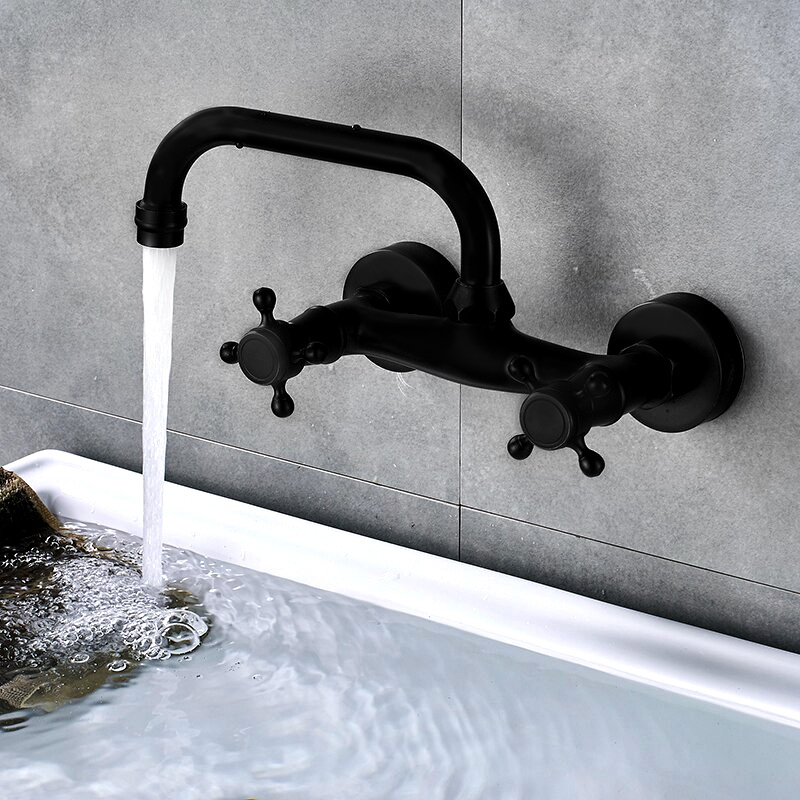 Bateria kuchenna umywalkowa ścienna czarna RETRO C