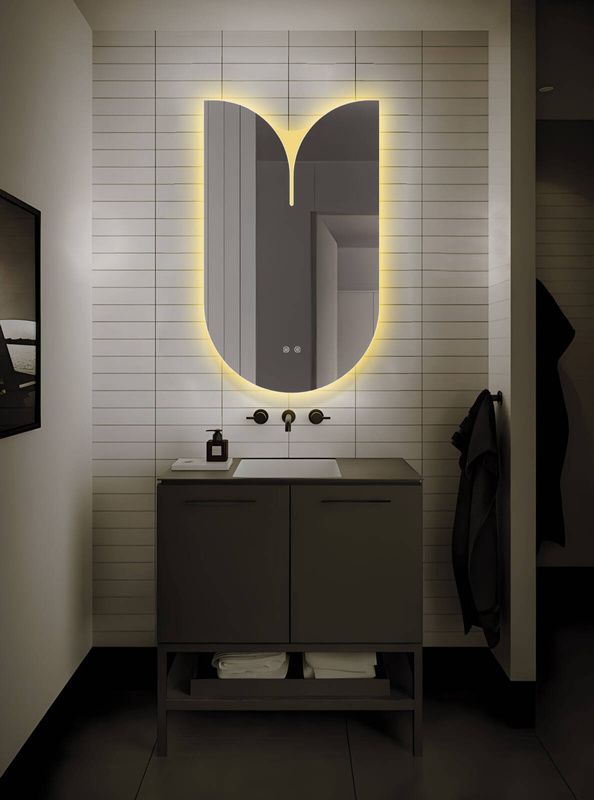 Lustro podświetlane LED asymetryczne dekoracyjne 60x100 cm półowalne z wycięciem J3054