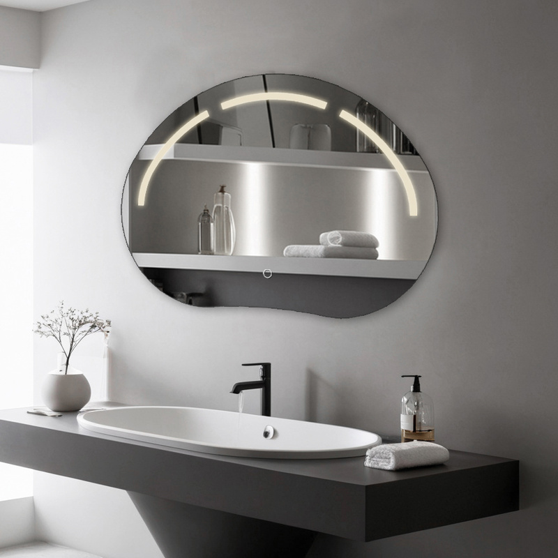 Lustro podświetlane LED asymetryczne dekoracyjne 70x50 cm nieregularne H-3071