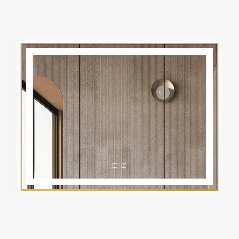 Lustro podświetlane LED 80x60 cm prostokątne J07 złota ramka