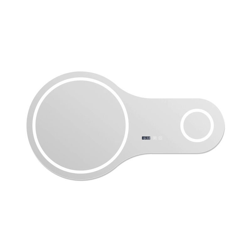 Lustro podświetlane LED 110x60 cm asymetryczne nieregularne okrągłe + zegar J3012