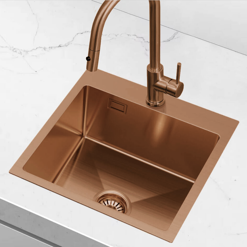 Zlewozmywak stalowy 50x50 miedziany rose gold + syfon GRATIS