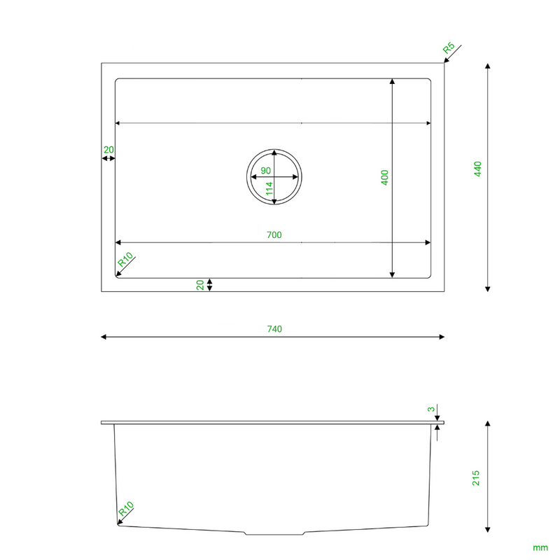 Zlewozmywak stalowy 74x44 złoty + syfon GRATIS podblatowy, podwieszany