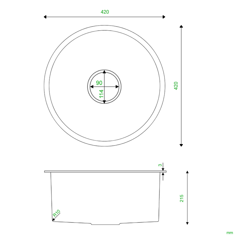 Zlewozmywak stalowy okrągły 42 cm złoty + syfon GRATIS podblatowy, podwieszany
