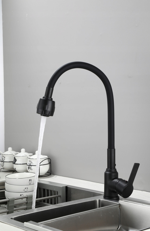 Bateria kuchenna czarna matowa ARCO – kran kuchenny z elastyczną wylewką, obrotowa 360°, 2 strumienie, perlator ECO