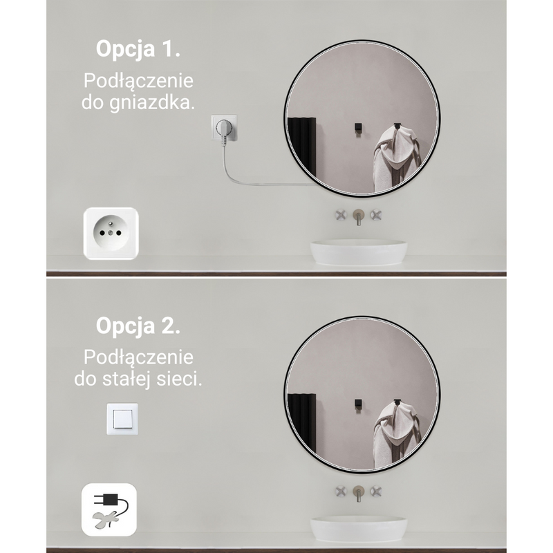 Lustro podświetlane LED 70 cm okrągłe H-2051B z czarną ramą