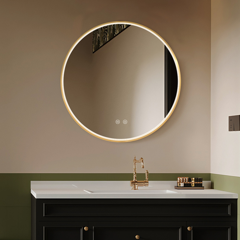 Lustro podświetlane LED 70 cm okrągłe H-2051G ze złotą ramą