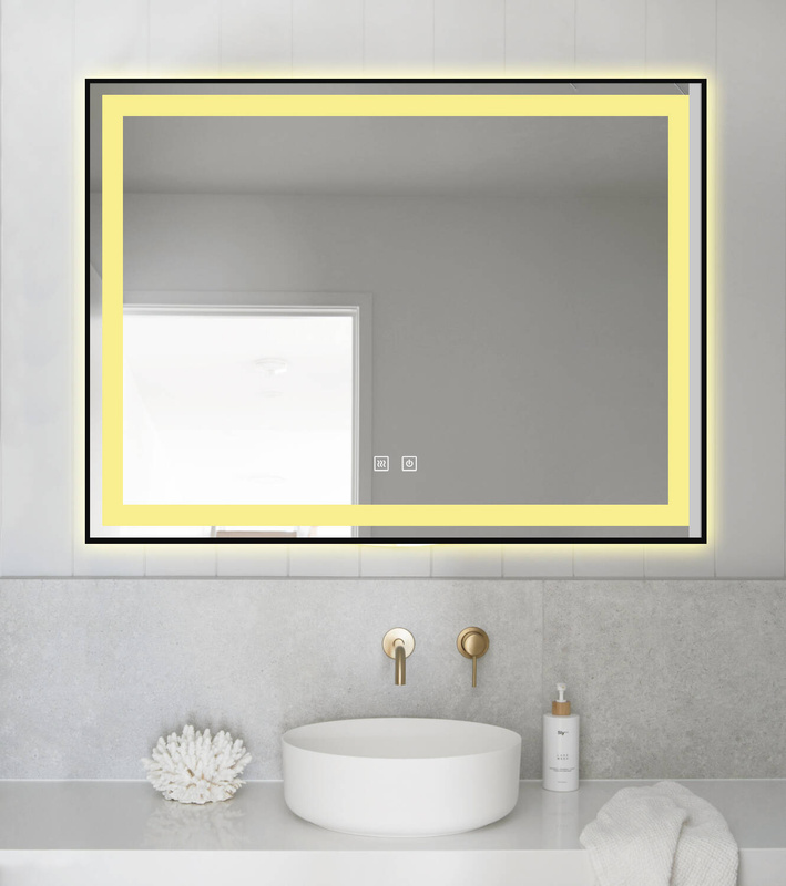 Lustro podświetlane LED 80x60 cm prostokątne J11 w czarnej ramie