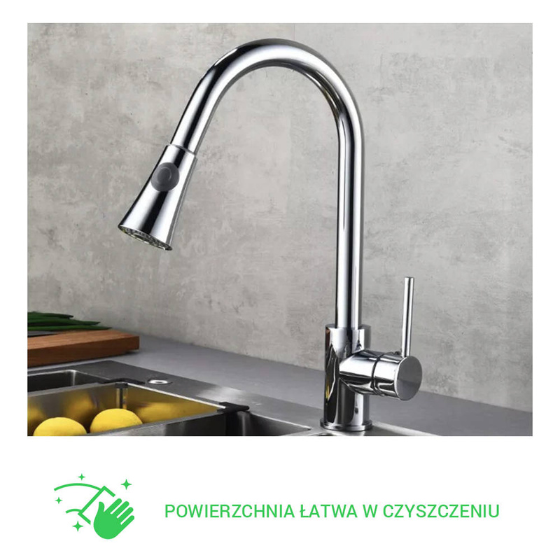 Bateria kuchenna z wyciąganą wylewką TUBO CHROM