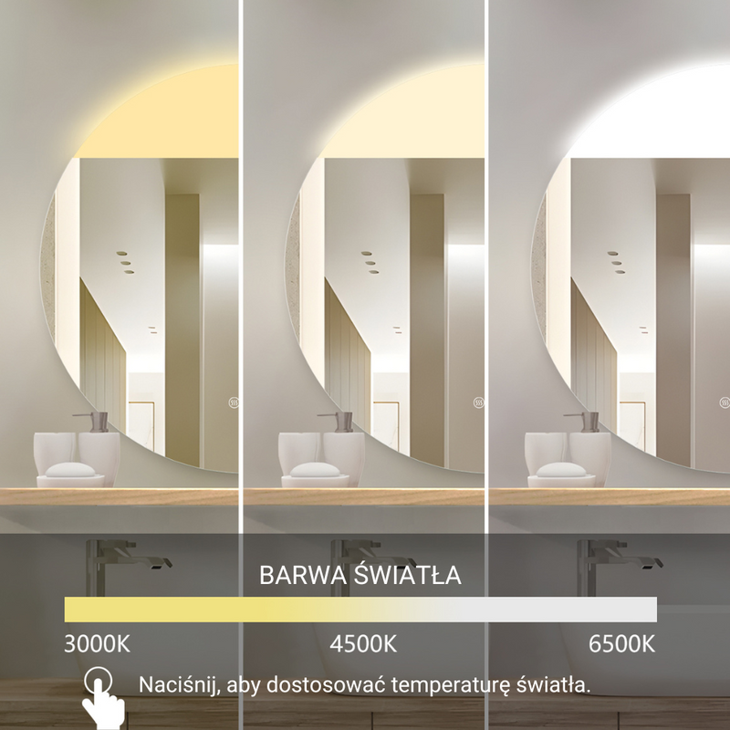 Lustro z półką podświetlane LED 70 cm okrągłe z półką drewnianą H-2008