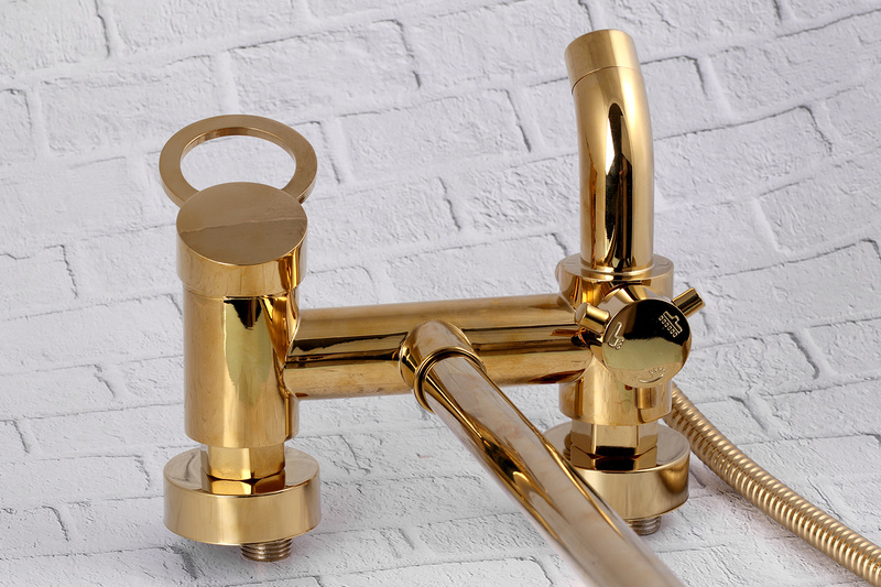 Zestaw złota bateria wannowa z deszczownicą AMBRO