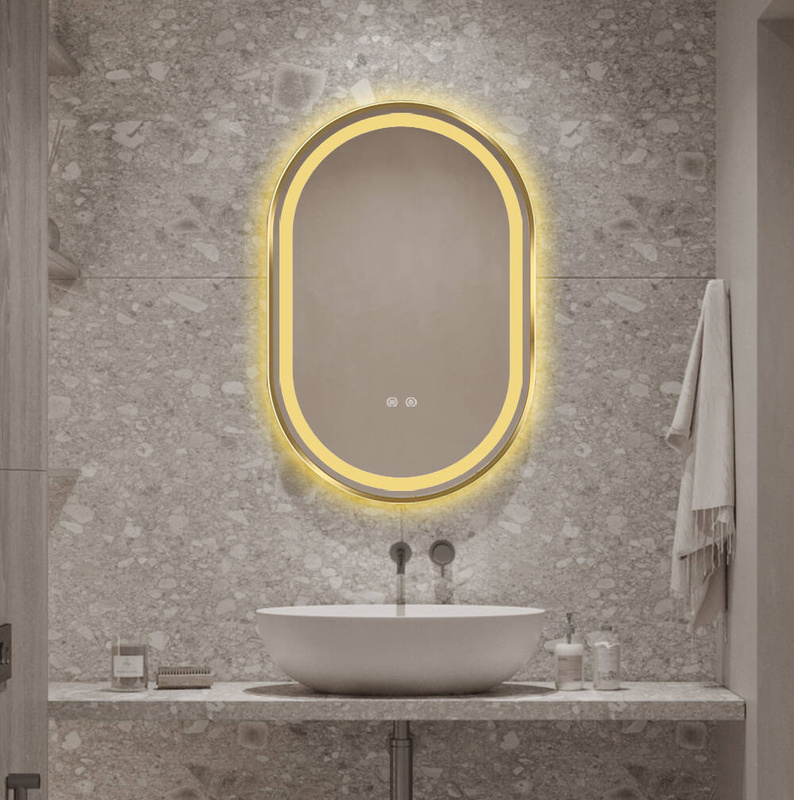 Lustro podświetlane LED 50x75 cm owalne w złotej ramie J3320G