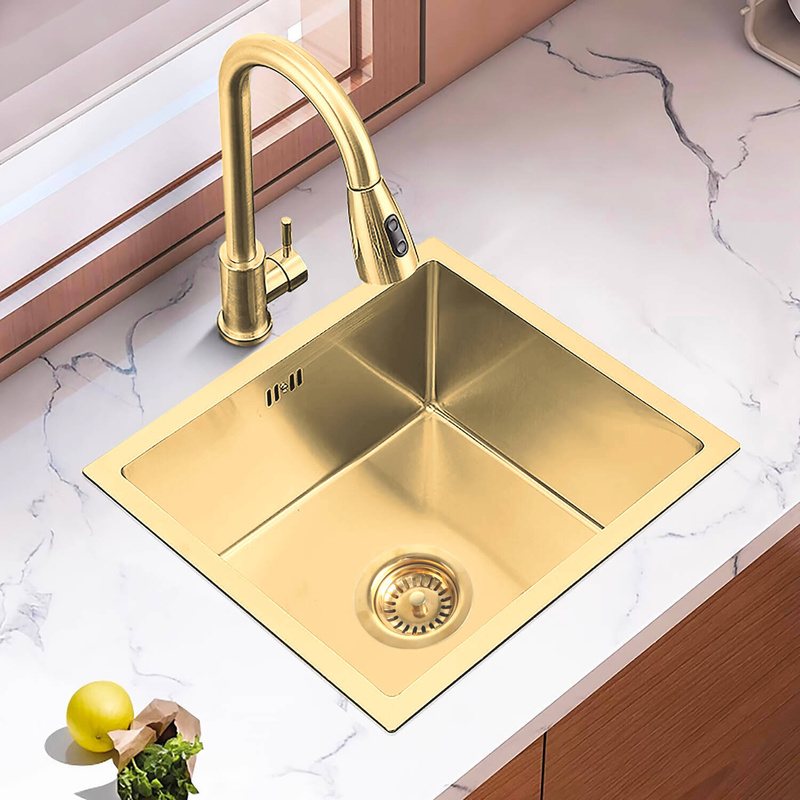 Zlewozmywak stalowy 54x44 złoty + syfon GRATIS podblatowy, podwieszany