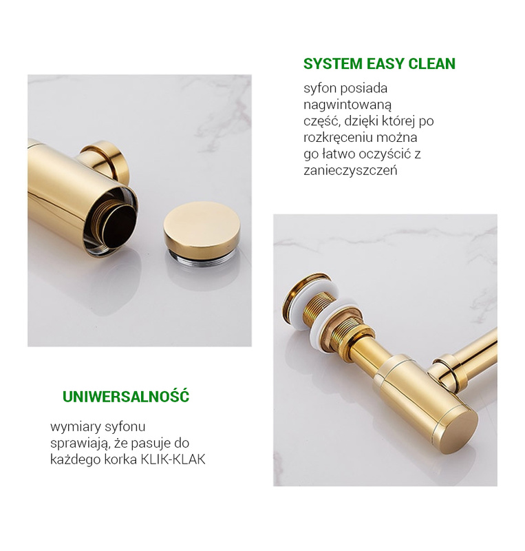Syfon umywalkowy do umywalki złoty