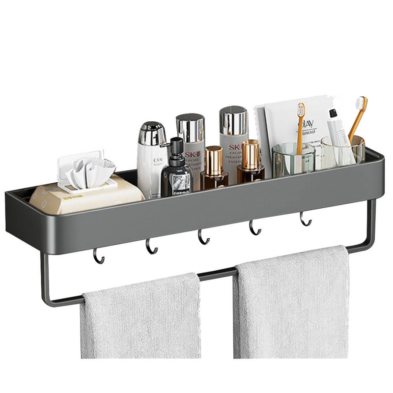 Półka łazienkowa wisząca szara LOFT 40cm z wieszakiem