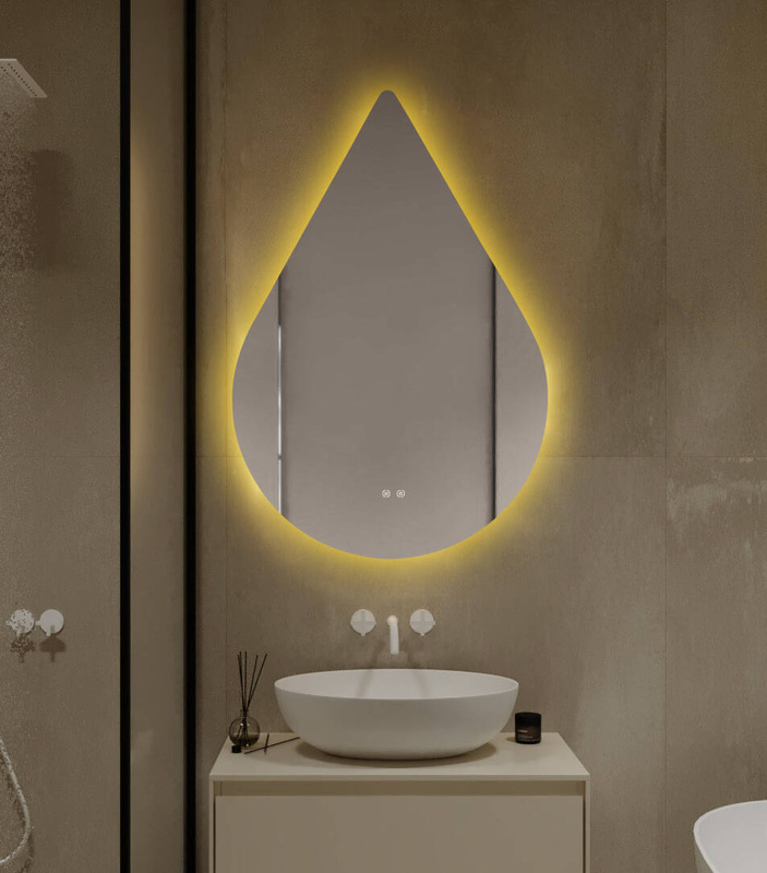 Lustro łazienkowe podświetlane LED asymetryczne dekoracyjne 60x90 cm w kształcie kropli łezki J3009