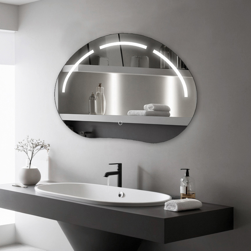 Lustro podświetlane LED asymetryczne dekoracyjne 70x50 cm nieregularne H-3071