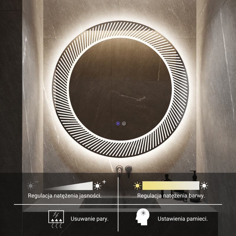 Lustro łazienkowe podświetlane LED dekoracyjne 80 cm okrągłe H2059