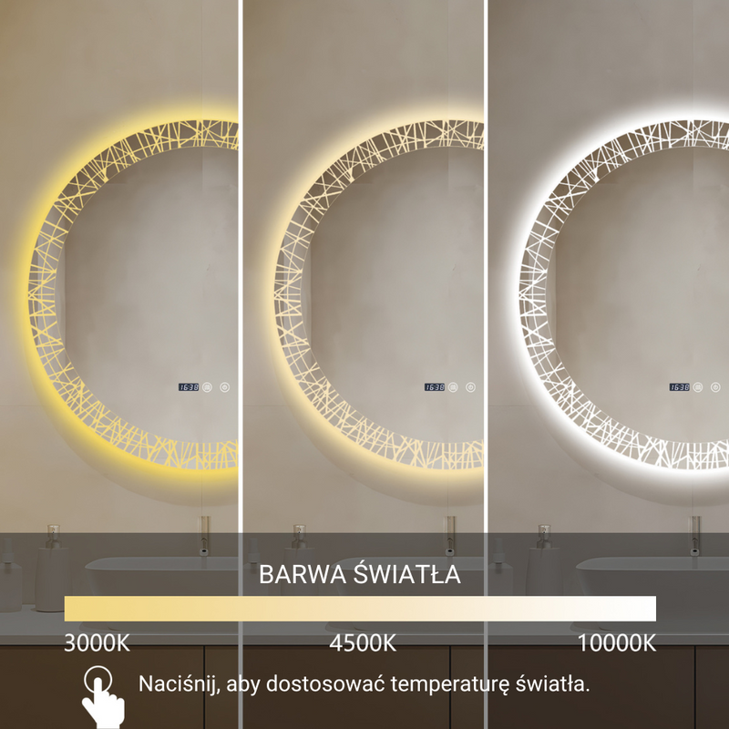 Lustro podświetlane LED dekoracyjne 70 cm okrągłe + zegar J176
