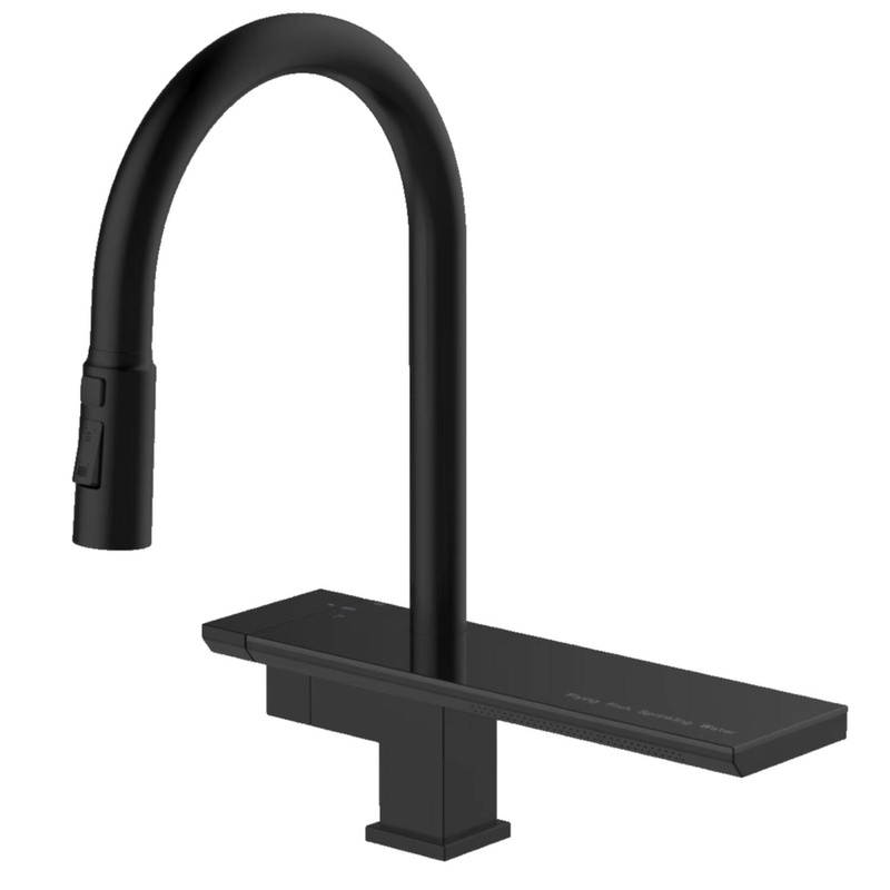 Bateria kuchenna WATERFALL z wyciąganą wylewką czarna mat