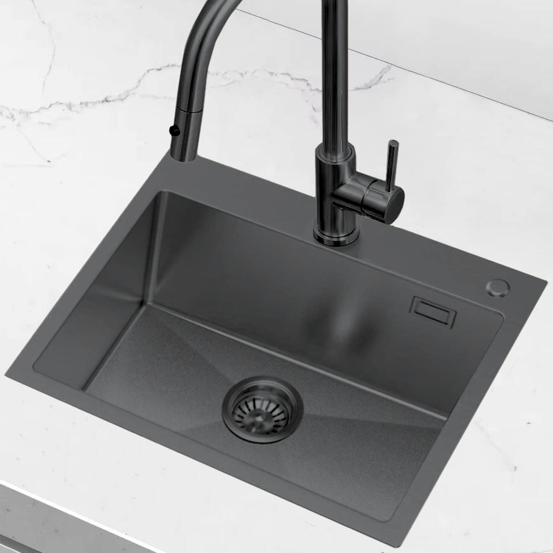 Zlewozmywak stalowy chropowaty 55x45 grafitowy + syfon GRATIS